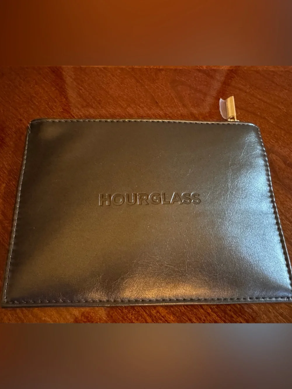 Hourglass Makeup Bag Cosmetics Case Brown Vegan Embossed Leather **NEW**
